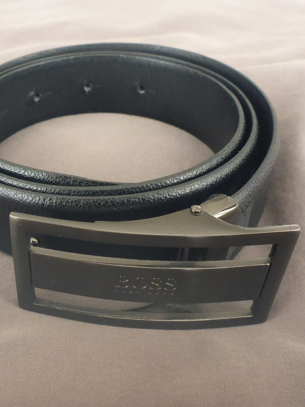 Hugo Boss Black Leather Belt with Gunmetal Buckle